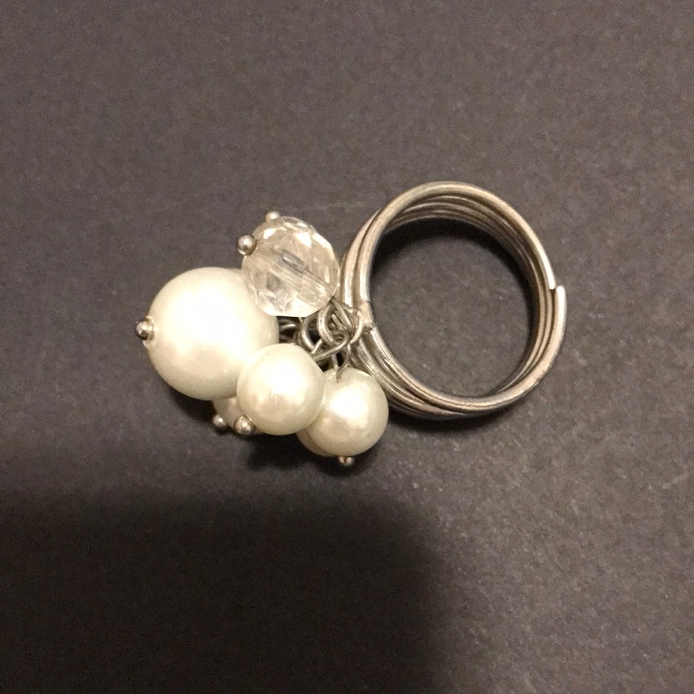 Silver Multi-Band Ring with Pearls and Faceted Beads - Picture 5 of 7
